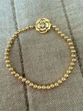 Gold Beaded Camellia Flower Charm Bracelet